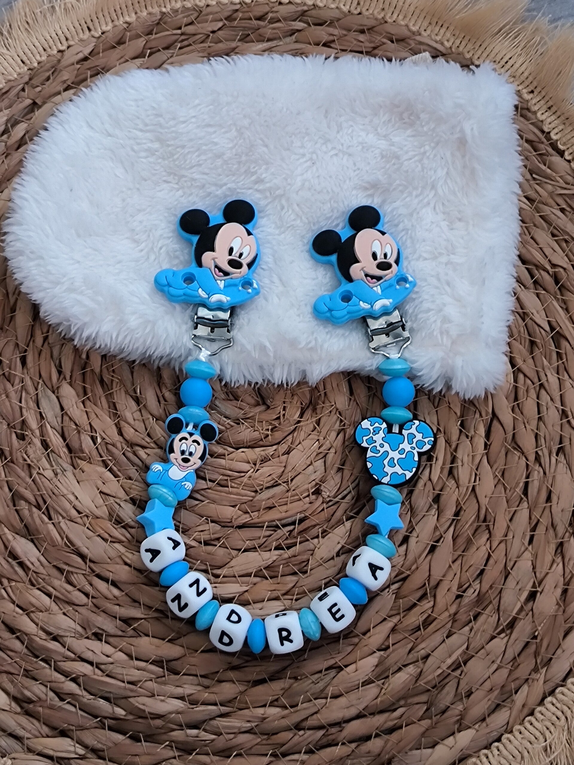 Attache doudou mickey baby bleu, personalized cuddly toy clip, personalisierter kuscheltier-Clip