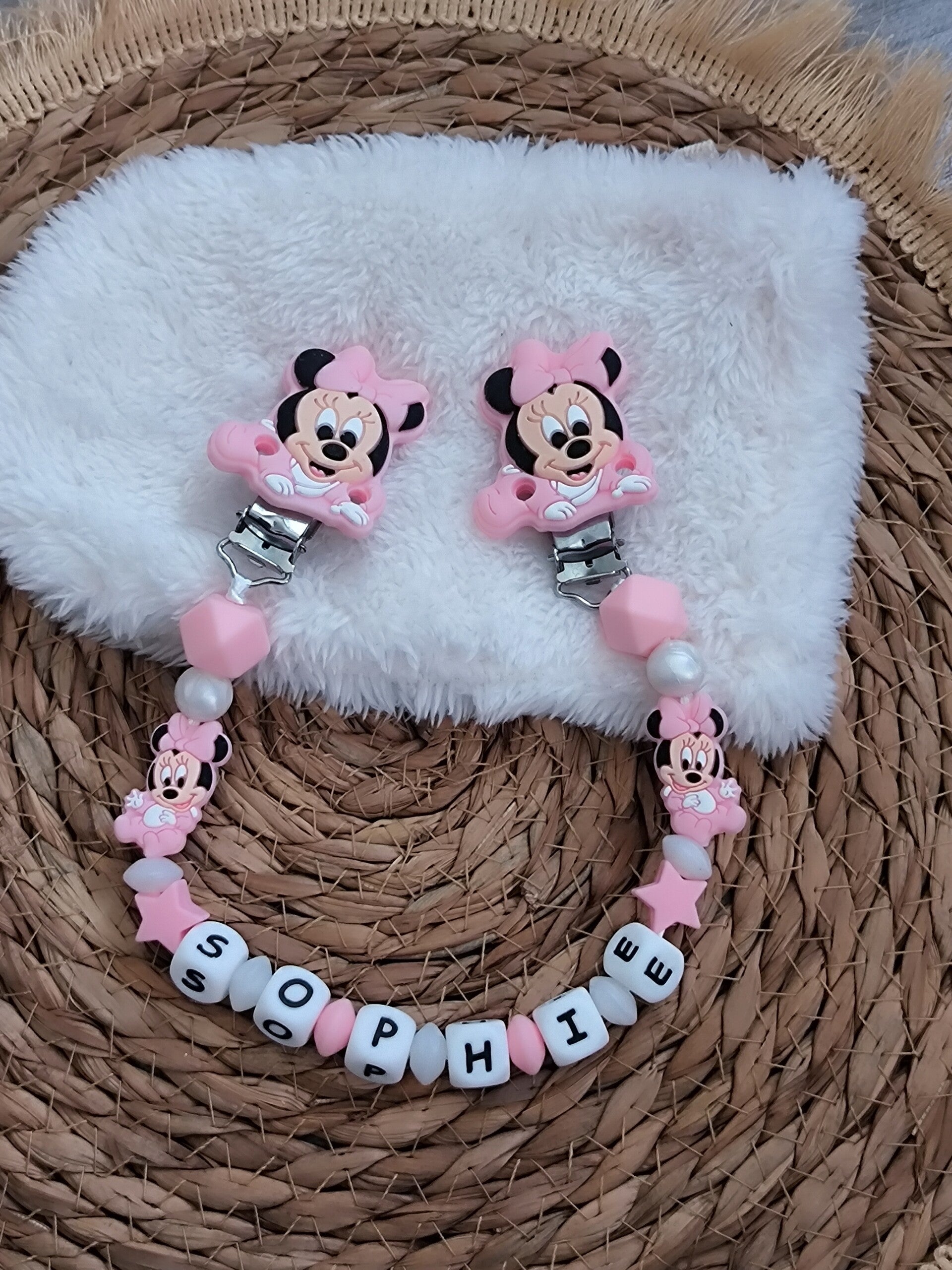 Attache doudou minnie rose baby, personalized cuddly toy clip, personalisierter kuscheltier-Clip