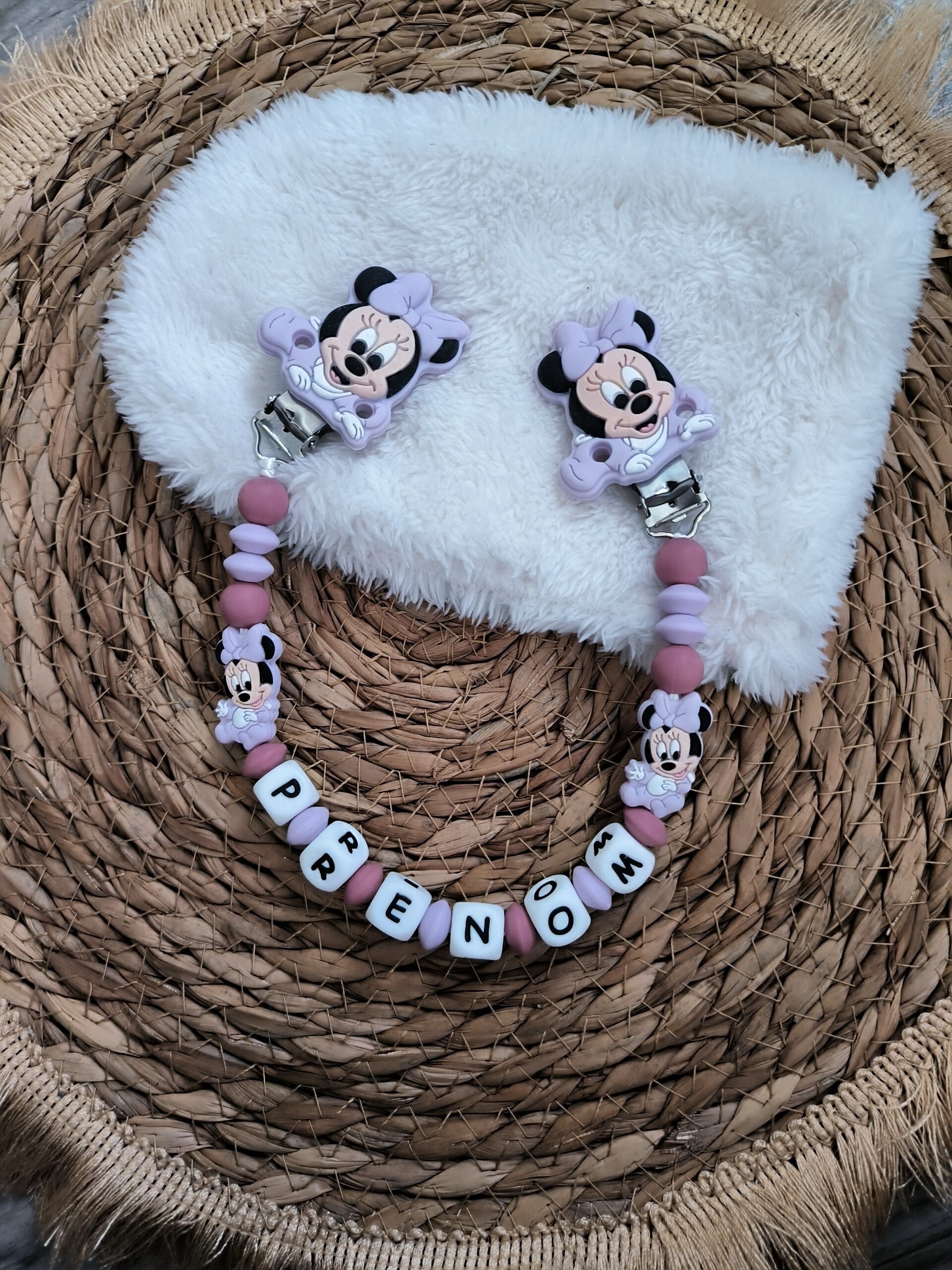 Attache doudou minnie baby violet, personalized cuddly toy clip, personalisierter kuscheltier-Clip