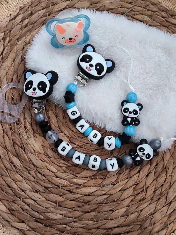 Attache tétine panda, attache sucette panda, pacifier clip, Schnullerclip, attache tétine personnalisée prénom, attache stylos personnalisé infirmière infirmier,