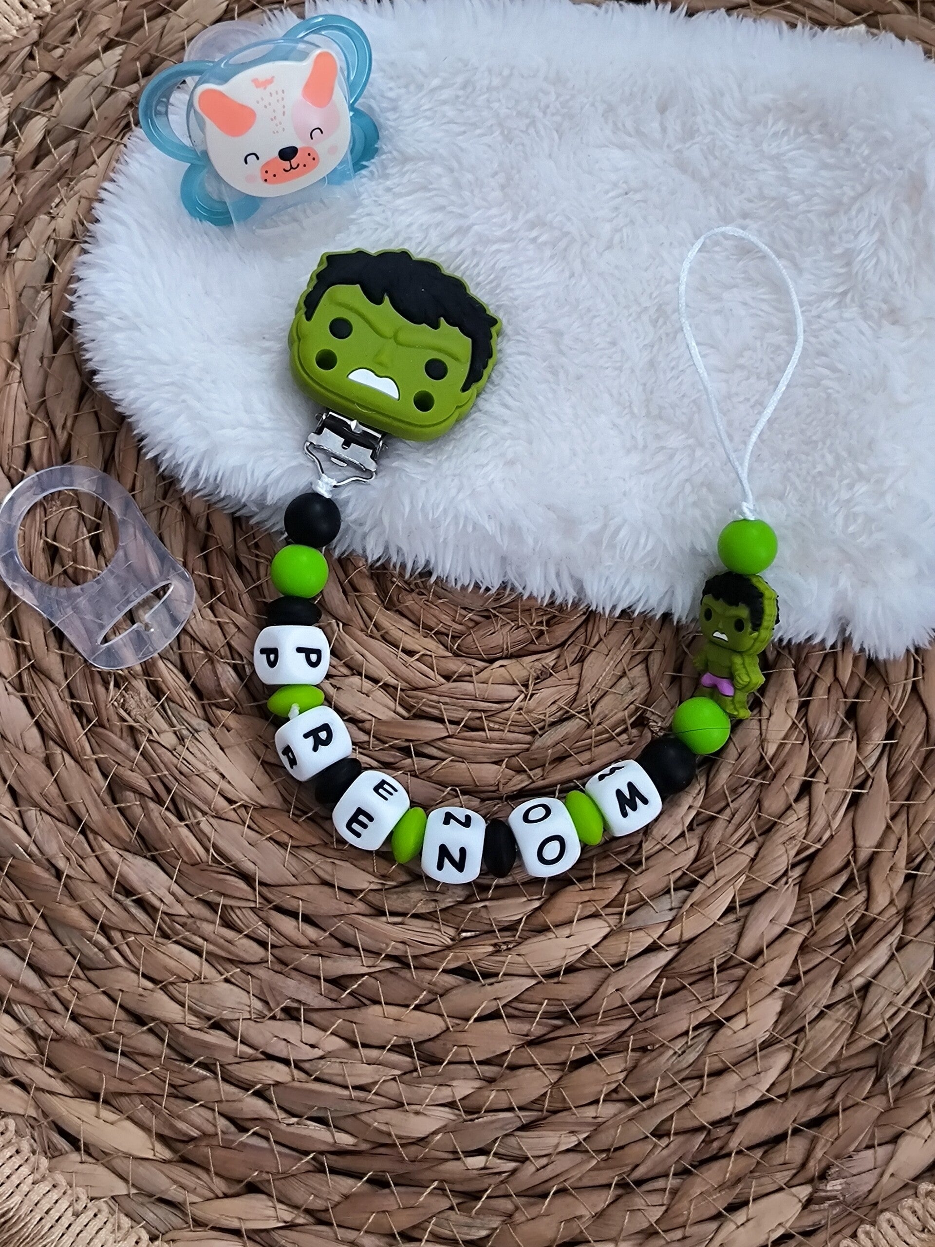 Attache tétine hulk personnalisée, attache sucette hulk personnalisée, pacifier clip, Schnullerclip, attache tétine personnalisée prénom, attache stylos personnalisé infirmière infirmier,