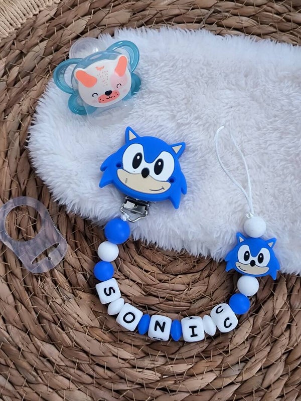 Attache tétine sonic, attache sucette sonic personnalisée, pacifier clip, Schnullerclip, attache tétine personnalisée prénom, attache stylos personnalisé infirmière infirmier,