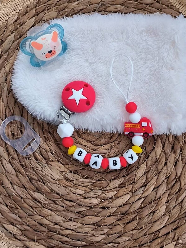 Attache tétine pompier, attache sucette pompier personnalisée, pacifier clip, Schnullerclip, attache tétine personnalisée prénom, attache stylos personnalisé infirmière infirmier,