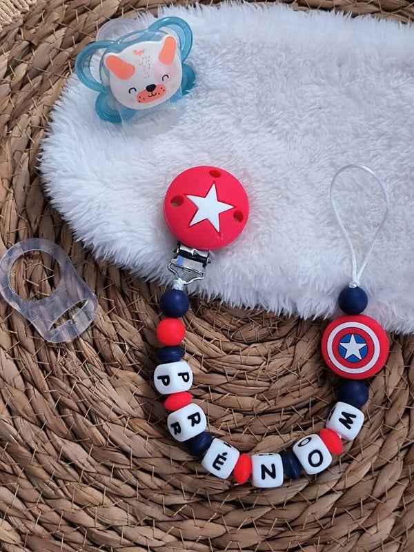 Attache tétine avengers, attache sucette avengers personnalisée, pacifier clip, Schnullerclip, attache tétine personnalisée prénom, attache stylos personnalisé infirmière infirmier,