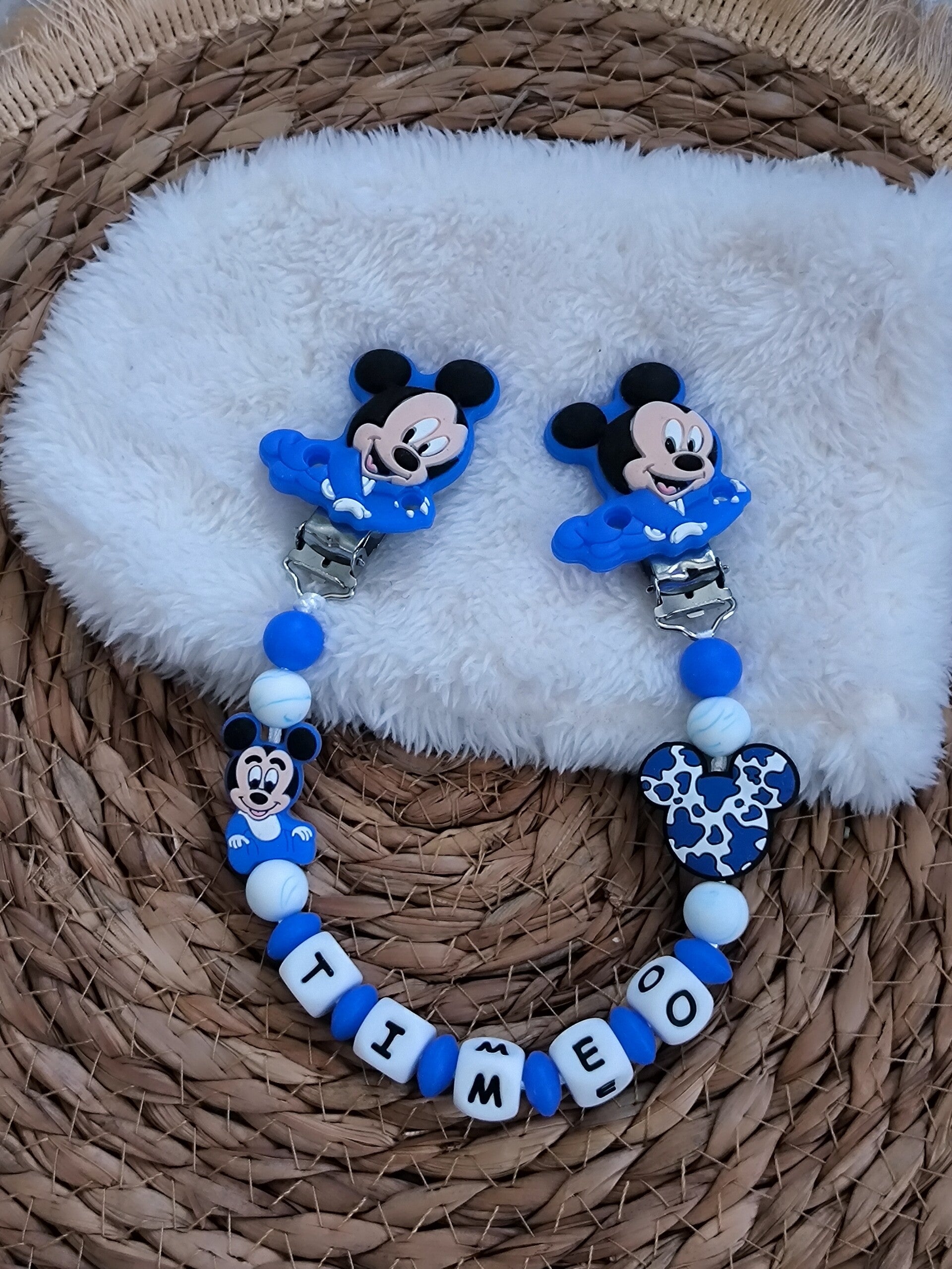 Attache doudou mickey baby bleu, personalized cuddly toy clip, personalisierter kuscheltier-Clip