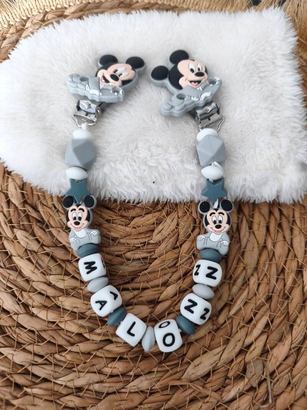 Attache doudou mickey gris, Attache doudou mickey baby bleu, personalized cuddly toy clip, personalisierter kuscheltier-Clip