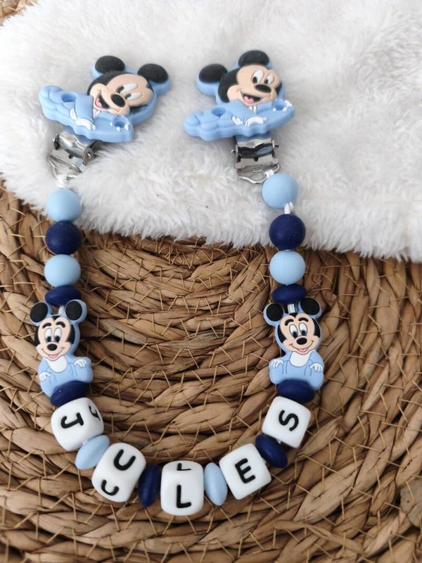 Attache doudou mickey baby bleu, personalized cuddly toy clip, personalisierter kuscheltier-Clip