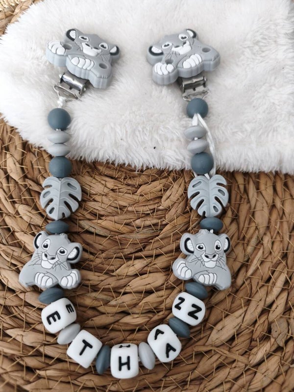 Attache doudou lion simba gris, personalized cuddly toy clip, personalisierter kuscheltier-Clip