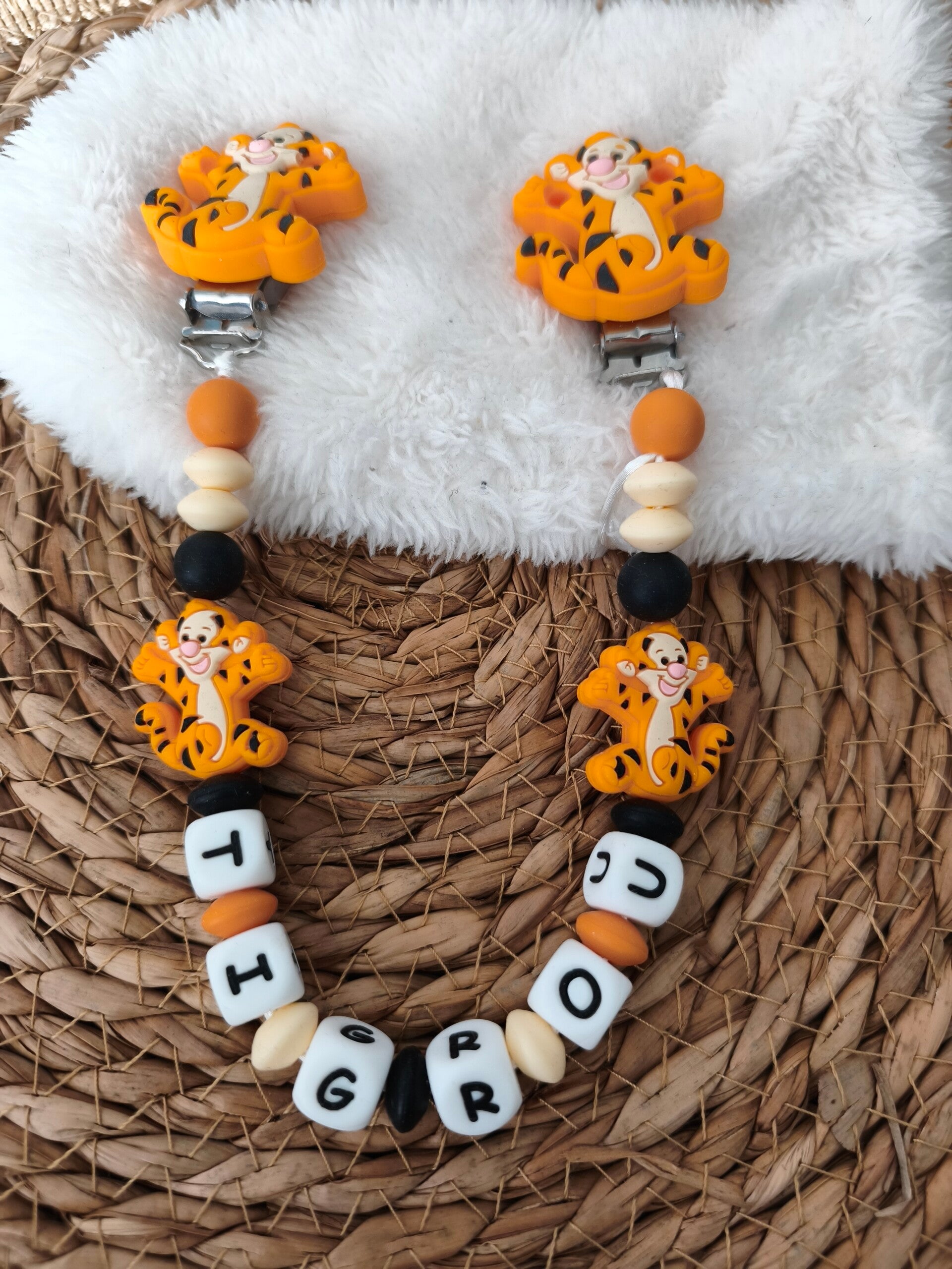 Attache doudou tigrou, personalized cuddly toy clip, personalisierter kuscheltier-Clip