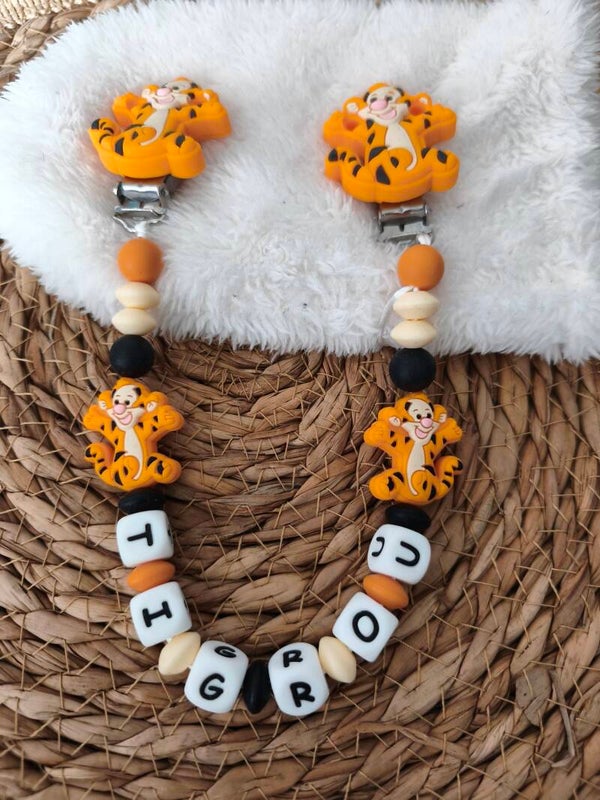 Attache doudou tigrou, personalized cuddly toy clip, personalisierter kuscheltier-Clip