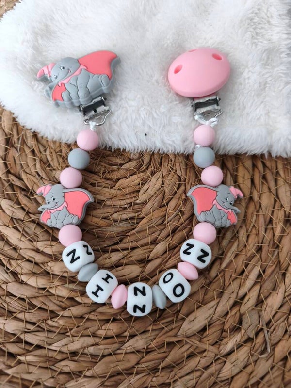 Attache doudou éléphant dumbo rose clair, personalized cuddly toy clip, personalisierter kuscheltier-Clip