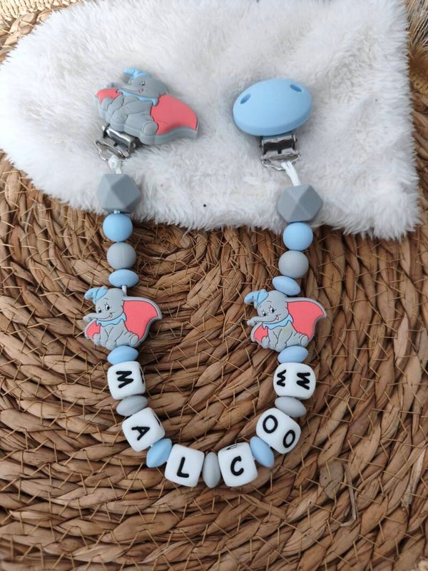 Attache doudou éléphant dumbo bleu ciel