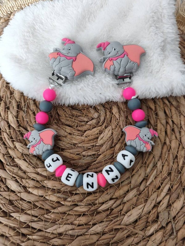 Attache doudou éléphant dumbo fushia, personalized cuddly toy clip, personalisierter kuscheltier-Clip