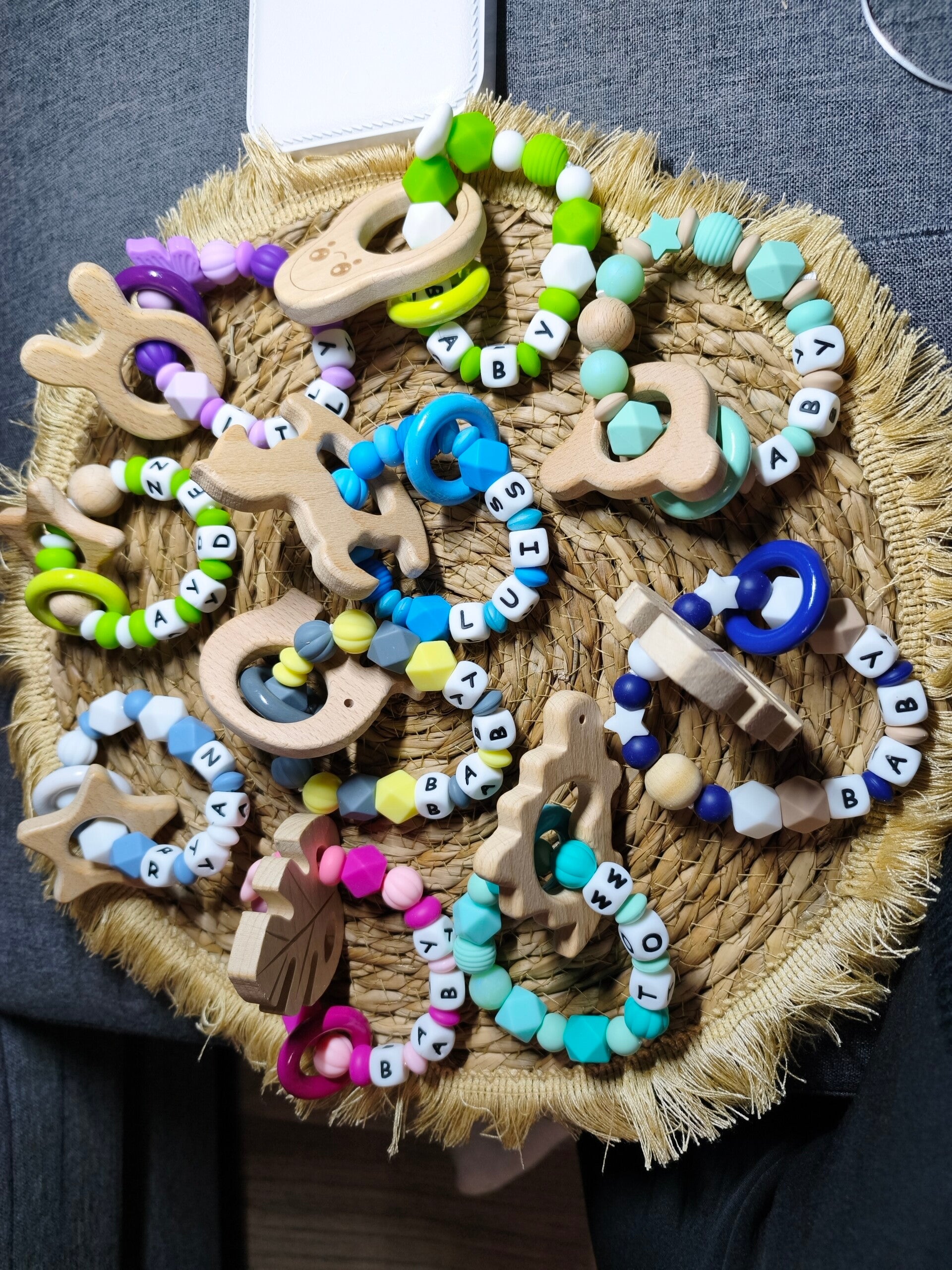 Anneau de dentition, anneau de dentition personnalisé, hochet bebe personnalisé prénom, jouet d'éveil bébé, jouet sensoriel bébé