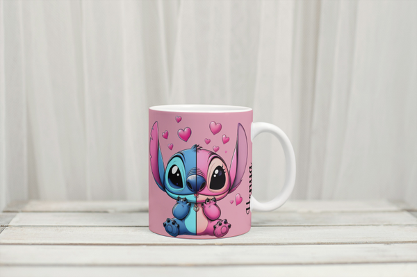 Mug angel et stitch duo, tasse angel et stitch duo, tasse personnalisée prénom stitch, mug personnalisé prénom stitch