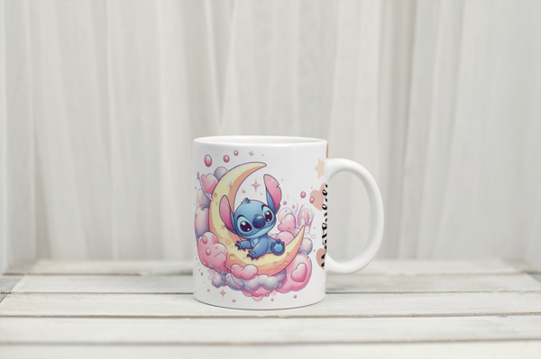 Mug lune stitch, tasse lune stitch, mug personnalisé prénom stitch, tasse personnalisée prenom stitch, personalized mug, personalisierte becher