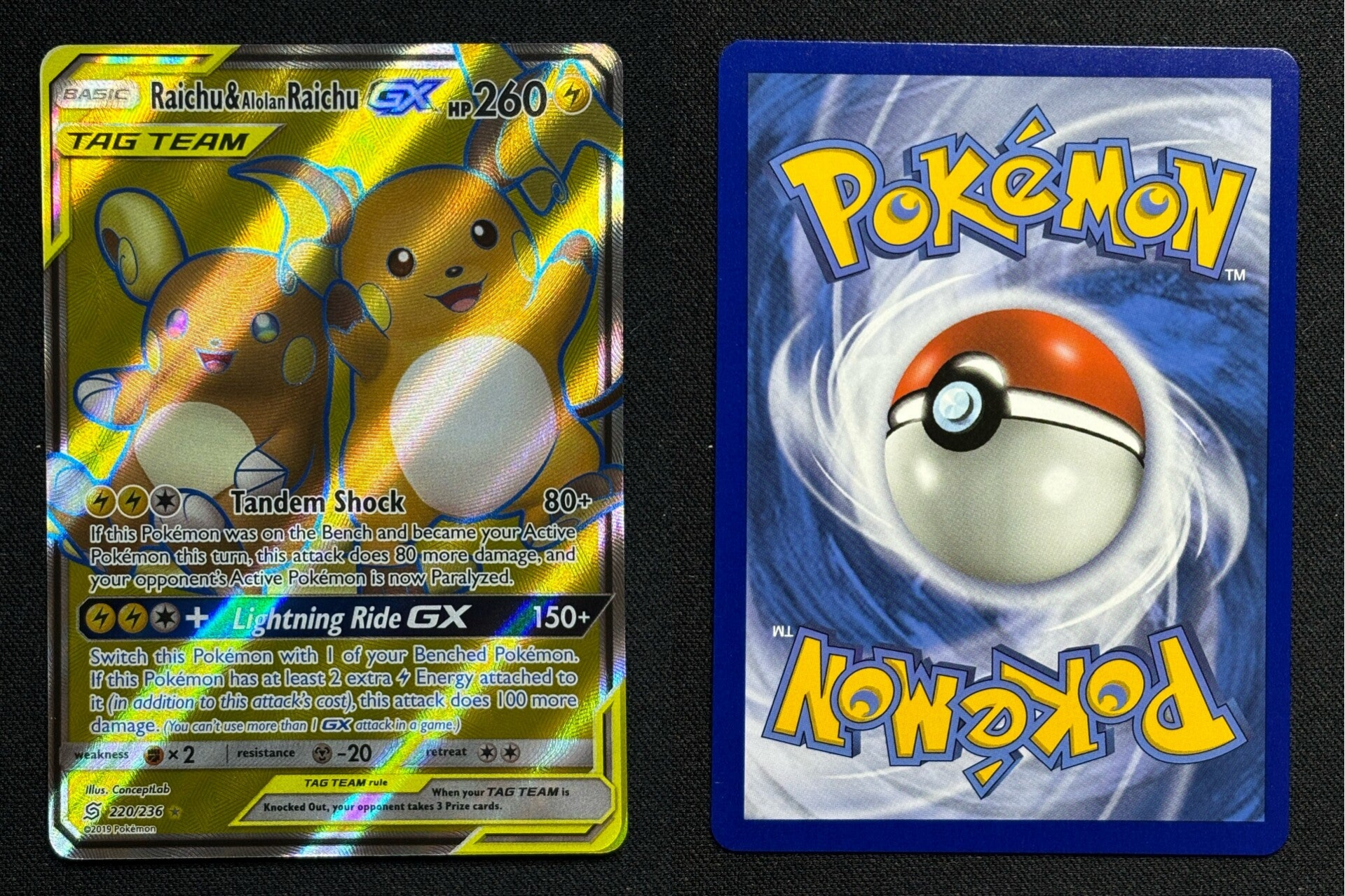 Raichu & Alolan Raichu GX (UNM 220) Near Mint