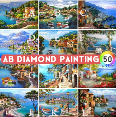 AB Drills 5d Diamond Painting Scenery Seaside Town Embroidery Set