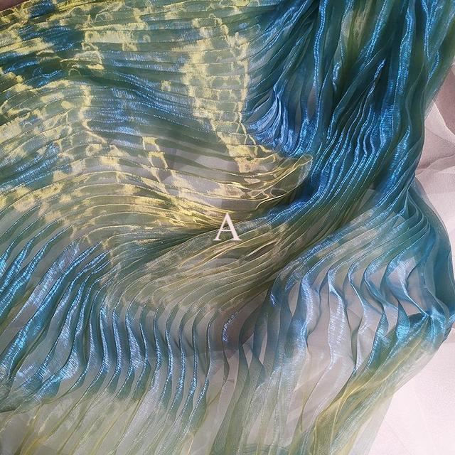 3/5/10m Two Tone Gradient Ombre Pleated Fabric Shiny Sheer Organza