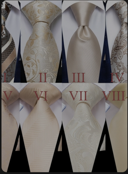 Hi Tie Ivory Champagne Floral Solid Design Silk Wedding Tie For Men