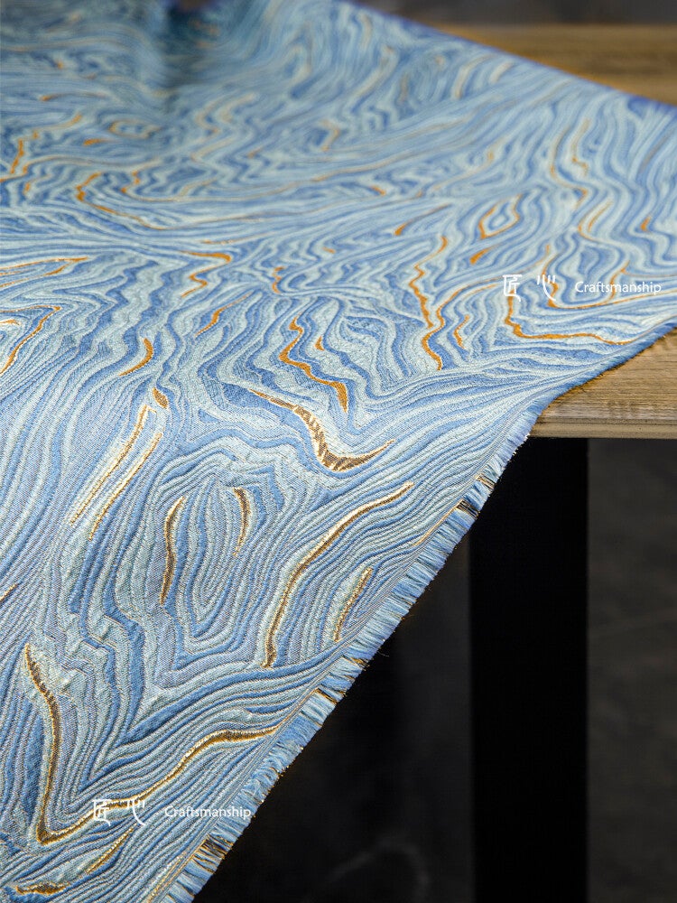 Blue Gold Thread Twill Jacquard Fabric Jacket Fashion Designer