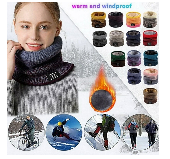 Winter Scarf for Men Fleece Ring Bandana Knitted Warm Solid Scarf