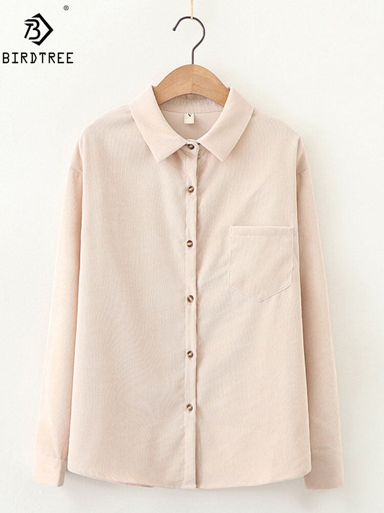 Corduroy Shirt Women Buttons | Women Corduroy Blouse Sleeve - Women