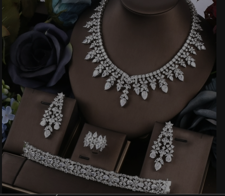 Janekelly 4pcs Bridal Zirconia Full Jewelry Sets For Women Party