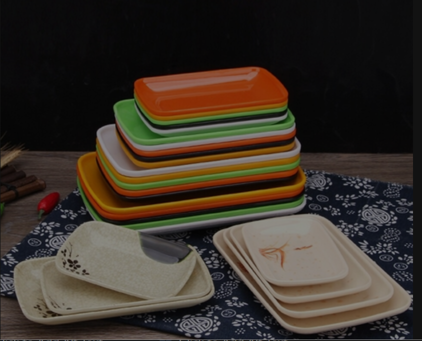 Color Melamine Dish Bbq Grilled Skewer Plastic Dish Plate Rectangular