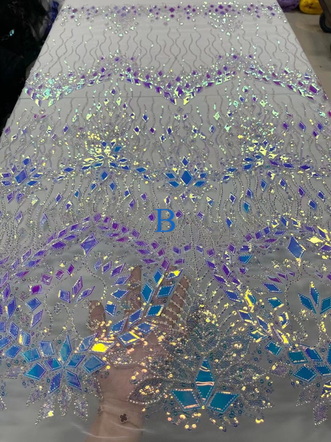 2023 High Quality African Nigerian Tulle Lace Fabric With Sequins Embroidery Sewing Guipure Net Cloth Prom Dresses Beads 5yards