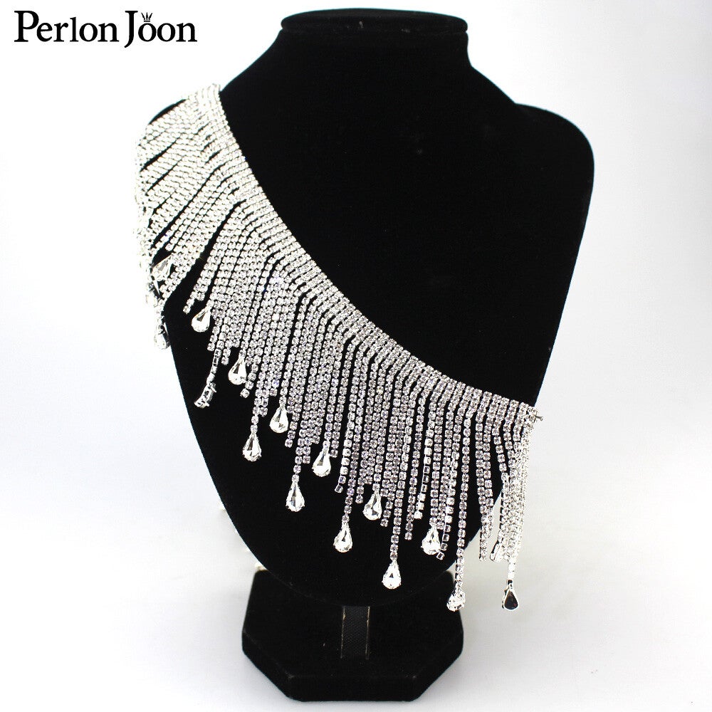 5yards/lot Sell Well Long Fringe Rhinestone Trim Silver Drop Pendant