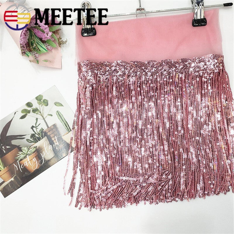 2/4y 18cm Colorful Sequin Tassel Lace Trim Glitter Fringe Ribbon Dance