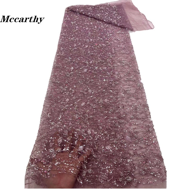 5 Yards Luxury Handmade Bead Lace Fabric Heavy Sequin Embroidery