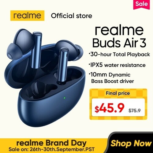 Realme Buds Air 3 Wireless Earphone 42db Active Noice Cancelling Ipx5