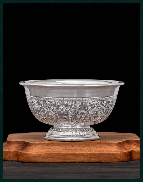 Silver Bowl 999 pure silver household silver rice bowl Momofuku Baby Diameter: 4.5 inch Color: Gray