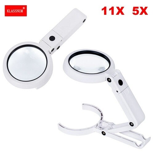 ACCHINGE 11X 5X Foldable Magnifier Magnifier Lamp with 8 LED Portable Table