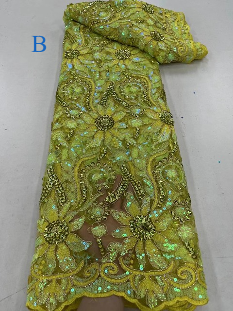 African Net Lace Sequin Fabric Luxury Hand Beaded Embroidery Tulle