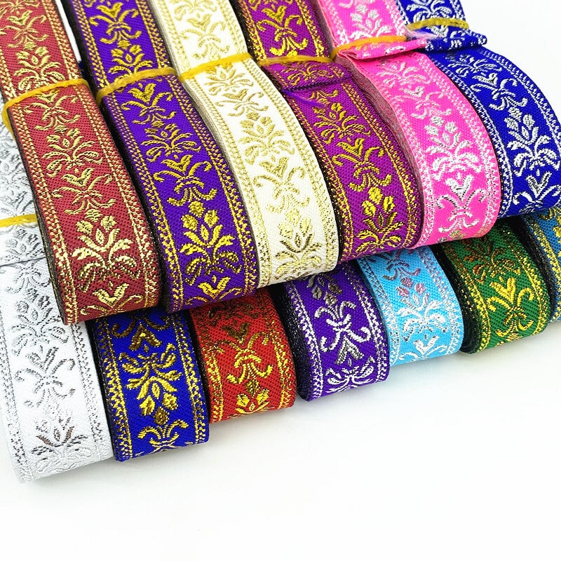 7 Yards 20mm Gold Silver Vintage Ethnic Embroidery Lace Ribbon Boho