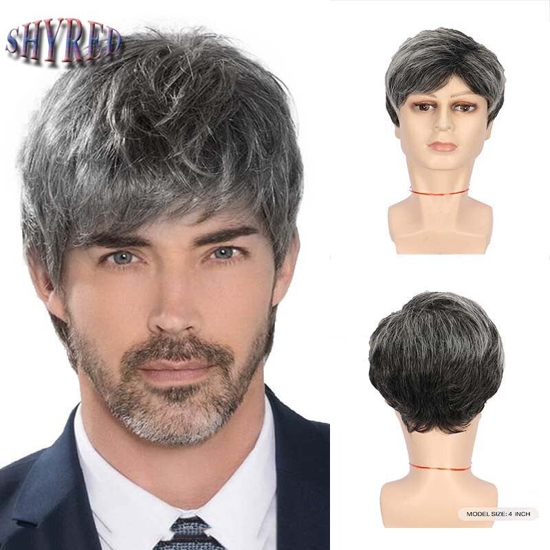 Synthetic Grey Bob Wig for White Men Short Curly Hair Wig With Natural