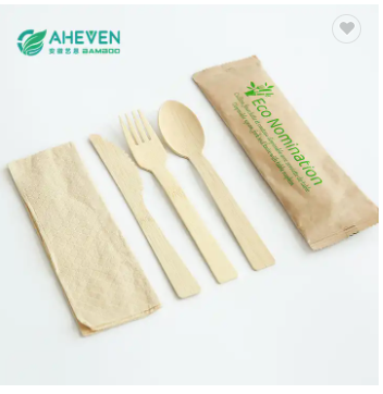 Biodegradable wooden bamboo disposable eco cutlery spoon fork knife set cutlery with custom logo