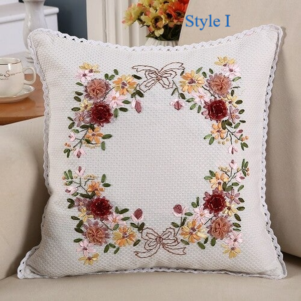 Embroidered Pillow Cover Cloth Sofa Cushion With Core Pastoral