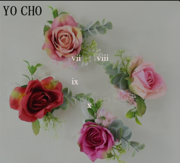 Yo Cho White Silk Roses Corsages Boutonnieres Decoration