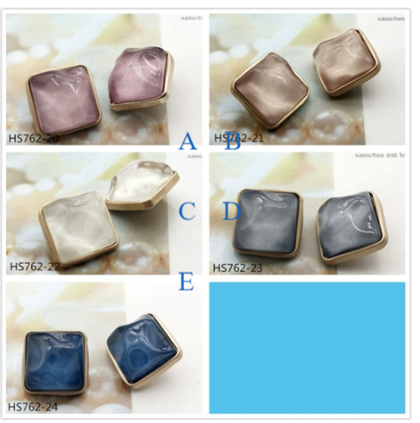Square Wave Stone Metal Combination Button 2Pcs/lot