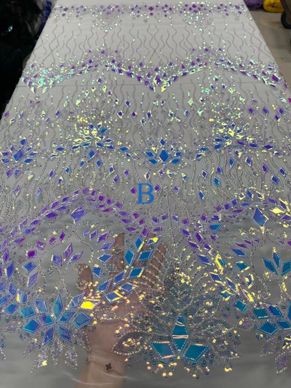 2023 High Quality African Nigerian Tulle Lace Fabric With Sequins Embroidery Sewing Guipure Net Cloth Prom Dresses Beads 5yards