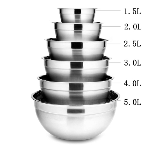 6Pcs Stainless Steel Bowls Set 1.5 5L Capacity Nesting Mixing Bowl