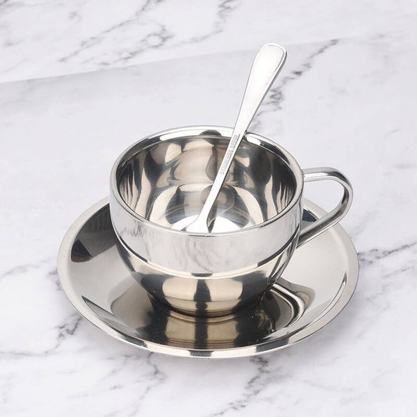 Stainless Steel Coffee Cup Saucer | Stainless Steel Coffee Cups Set