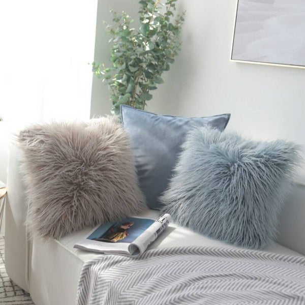 Nordic Plush Pillowcase Wool Faux Fur Cushions Sofa Bed Furry Long