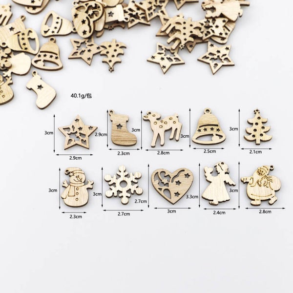 50pcs Christmas Wooden Ornaments Unfinished Wood Craft For Winter