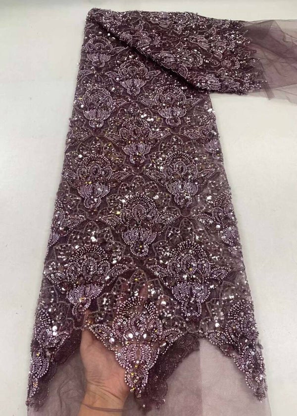 Hot Sale Light Blue Nigerian Handmade Beads Lace Fabric French Mesh