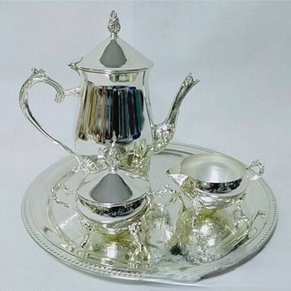 European style shiny silver finish coffee set, 1 set=1 plate+1